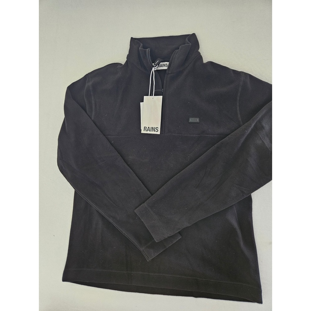 Rains Addis Fleece Half Zip Mens Medium Black 22000 Pullover Jacket NWT